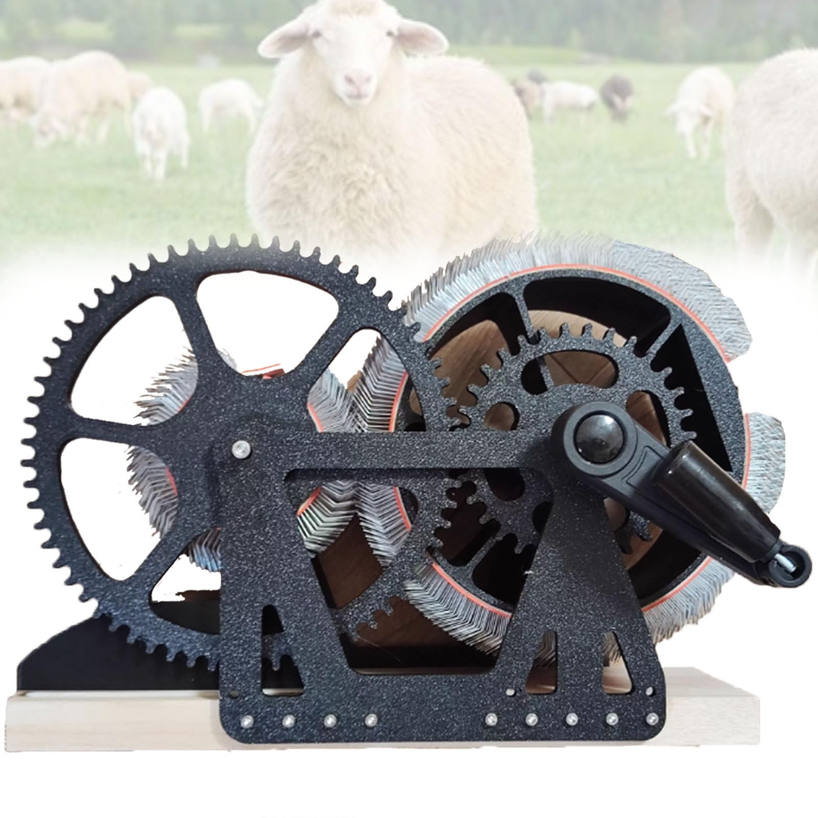 Pfps Wool Blending Board & Drum Carding Machine, Manual Hand Crank Carder for Spinning Fiber, Studio Essential for Handmade Wool Felt, Yarn Making Black