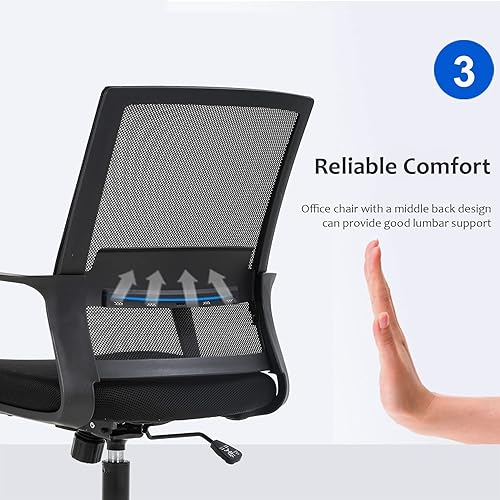 Miniatura 5 de YYkokocat Silla de oficina ergonómica con respaldo medio, silla de computadora de malla con soporte lumbar y brazos, silla giratoria de altura