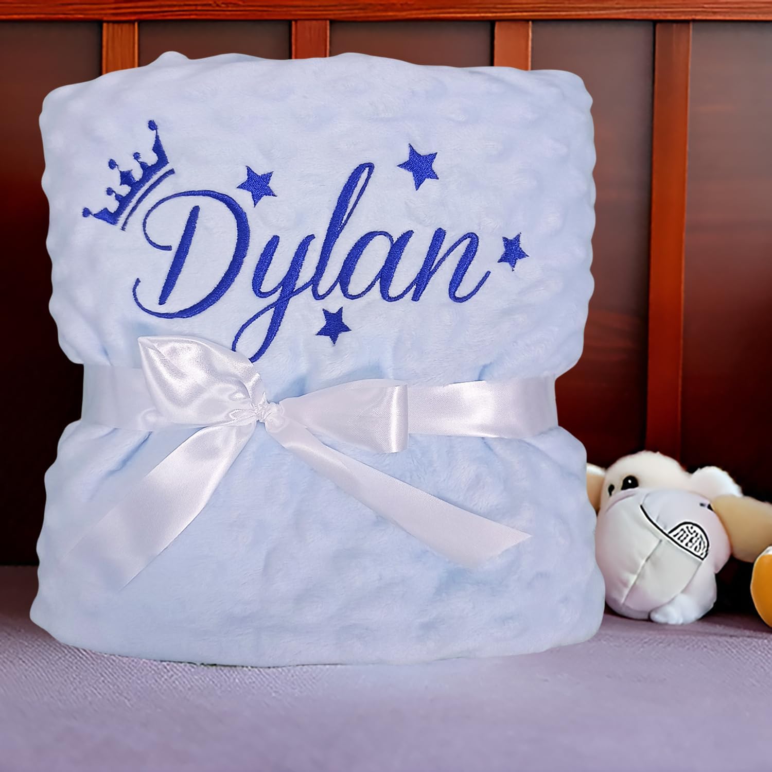 Bella’s Giftshop Personalized Baby Blankets for Boys, Custom Embroidered Minky Fleece Baby Blanket with Name, Perfect Newborn Shower Christening Birthday Gifts, Ultra Soft, 27 * 35 inch-Blue