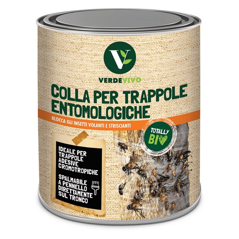 Colla Pennellabile per Insetti 750ml, Made in Italy - Colla per Trappole Cromotropiche Mosche e Insetti Volanti - Adesivo per Frutteto, Orto e Piante - Rimedio Insetti Striscianti e Giardino