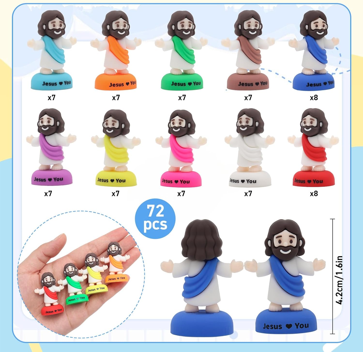 Yelakey Little Mini Jesus Figures with Daily Scripture Access Pattern – 72 Pack “Jesus Loves You” Mini Figurines in Bulk, Tiny Religious Gifts for Christmas, Hide-and-Seek, Easter Egg Stuffers