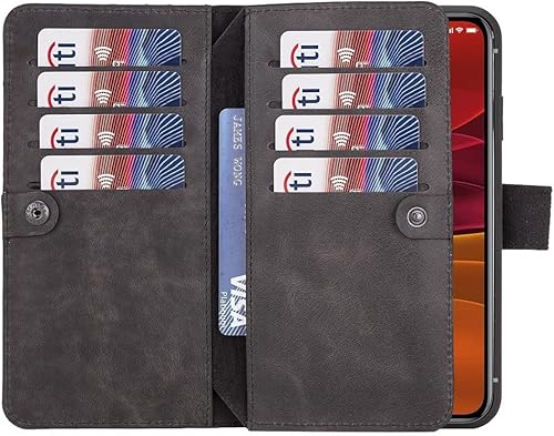 Miniatura 3 de Funda de piel auténtica de primera calidad hecha a mano para iPhone 11 de 6.1 pulgadas, tarjeteros de doble folio, funda magnética desmontable,