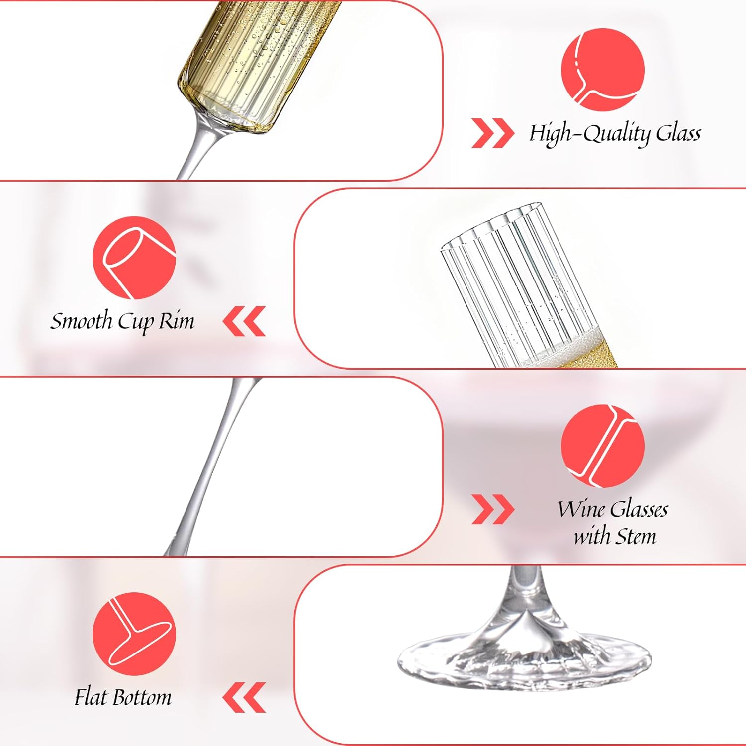 KAMMAK Champagne Glasses 6.8oz Champagne Flutes Set of 2, Elegant Glass Champagne Flutes with Long Stem, Clear Champagne Glasses Gift Ideal for Wedding, Party, Birthday, Anniversaries, Christmas - Image 3