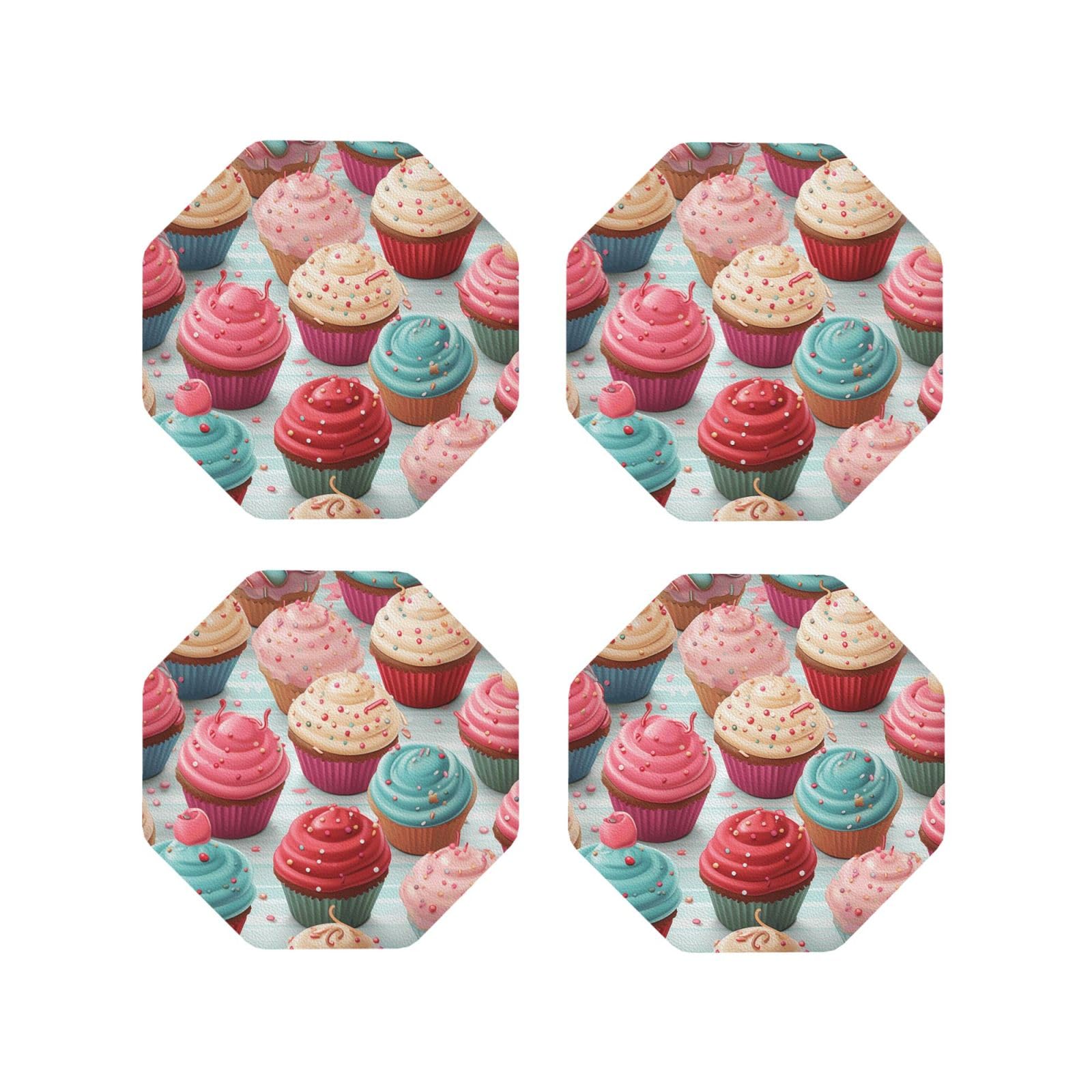 4pcs Drink Coasters for Tabletop Protection, 4" Leather Coasters for Drinks, Colorful Sweet Lollipop Cupcake Donut Cup Coasters for Coffee Table Decor, Non-Slip Drinking Cup Mat for Hot Or Cold Drink