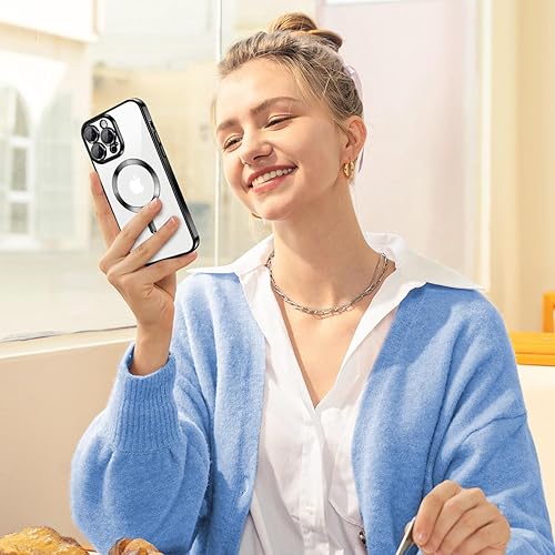 Miniatura 6 de Hython Funda magnética transparente para iPhone 12 Pro Max con protector de lente de cámara compatible con MagSafe borde chapado delgada y suave