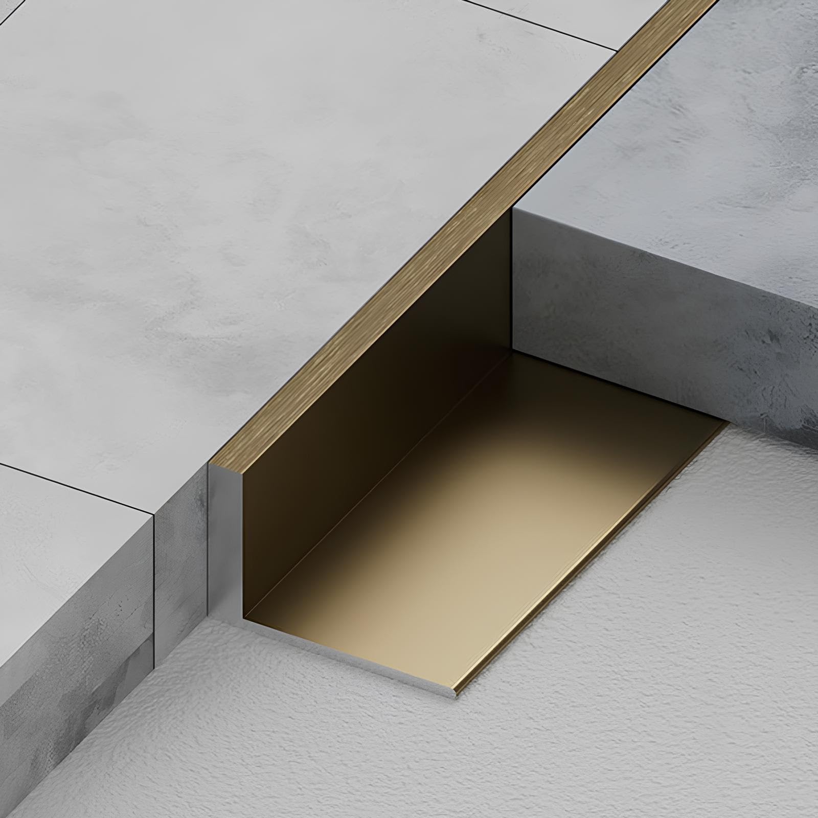 Borde de aluminio en L para salones y dormitorios modernos con suelos de azulejos