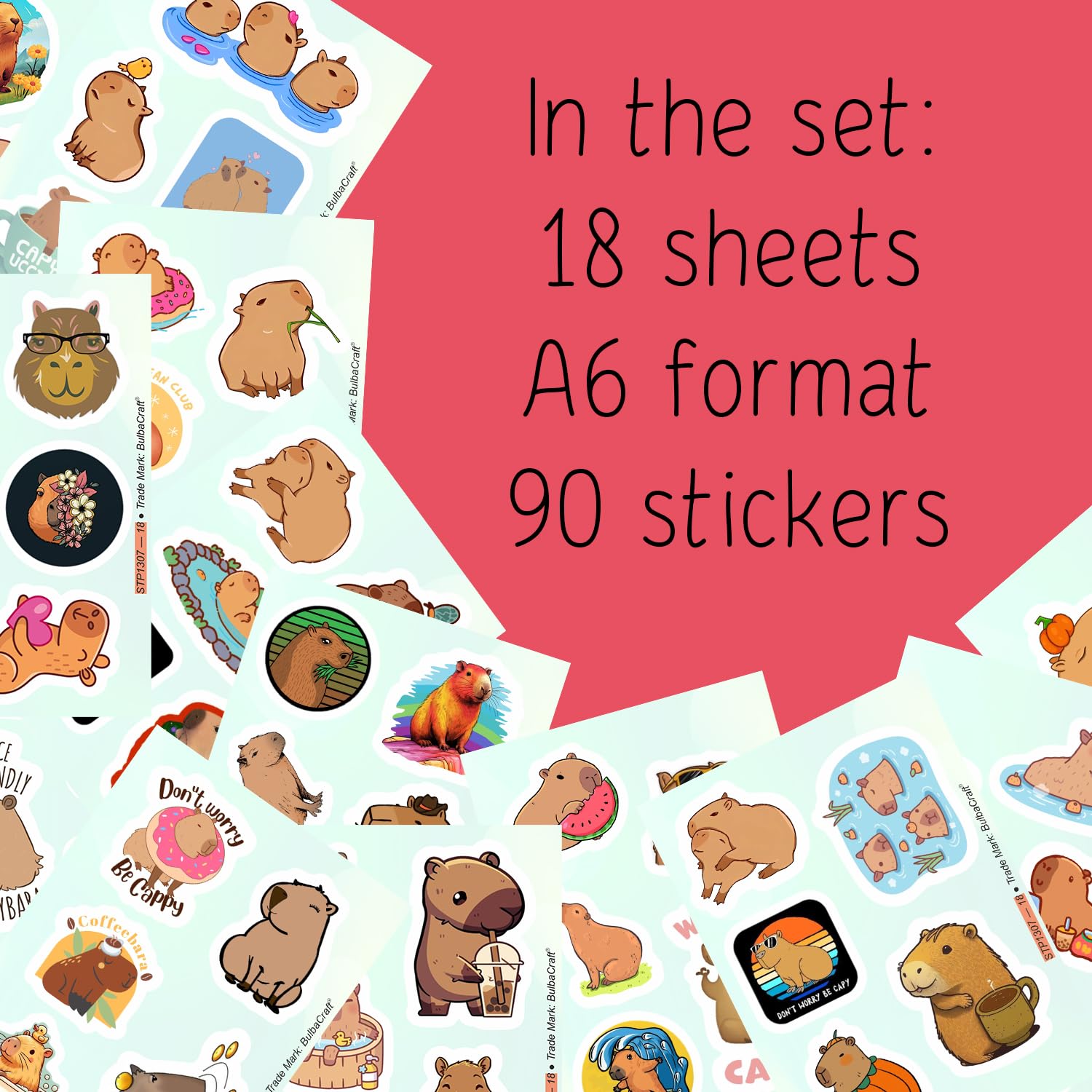 BulbaCraft Capybara Stickers for Water Bottle and Laptop - Capybara Party Supplies & Decorations, Waterproof Vinyl Decals, Cute Animal and Pet Stickers, Gifts for Women & Men