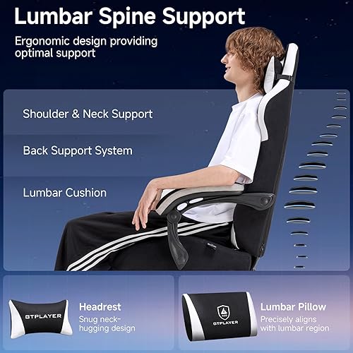 Miniatura 8 de GTPLAYER Silla para videojuegos, sillas de videojuegos con reposapiés y soporte lumbar, silla de computadora para adultos con respaldo extendido,