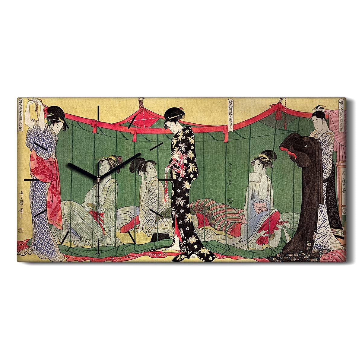 Horloge sur toile silencieuse sans tic tac 60x30cm motif art moderne asiatique