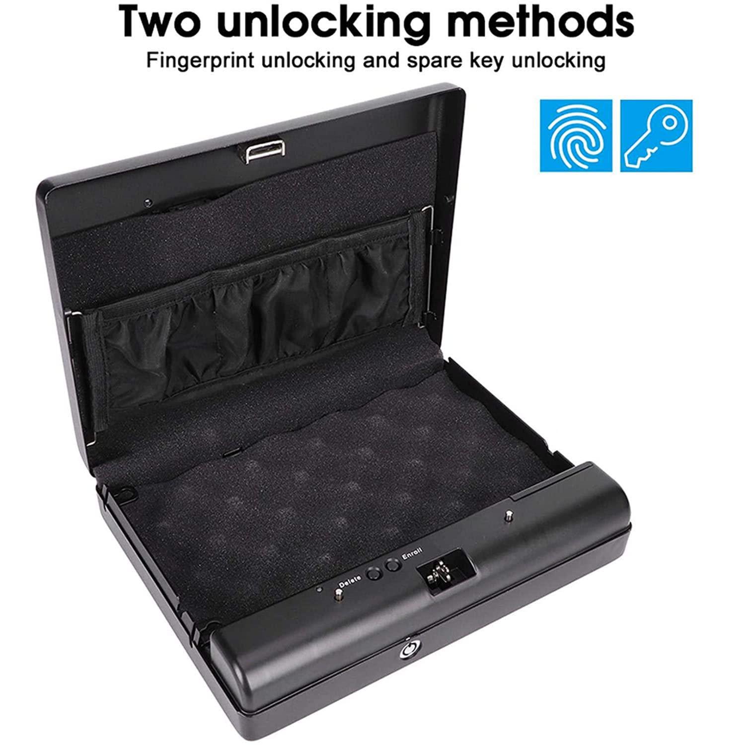 Caja de Seguridad biométrica para Huellas Dactilares con Llave de Repuesto, Cajas Fuertes portátiles para almacenar Dinero, Joyas y Objetos de Valor,280x210x60mm