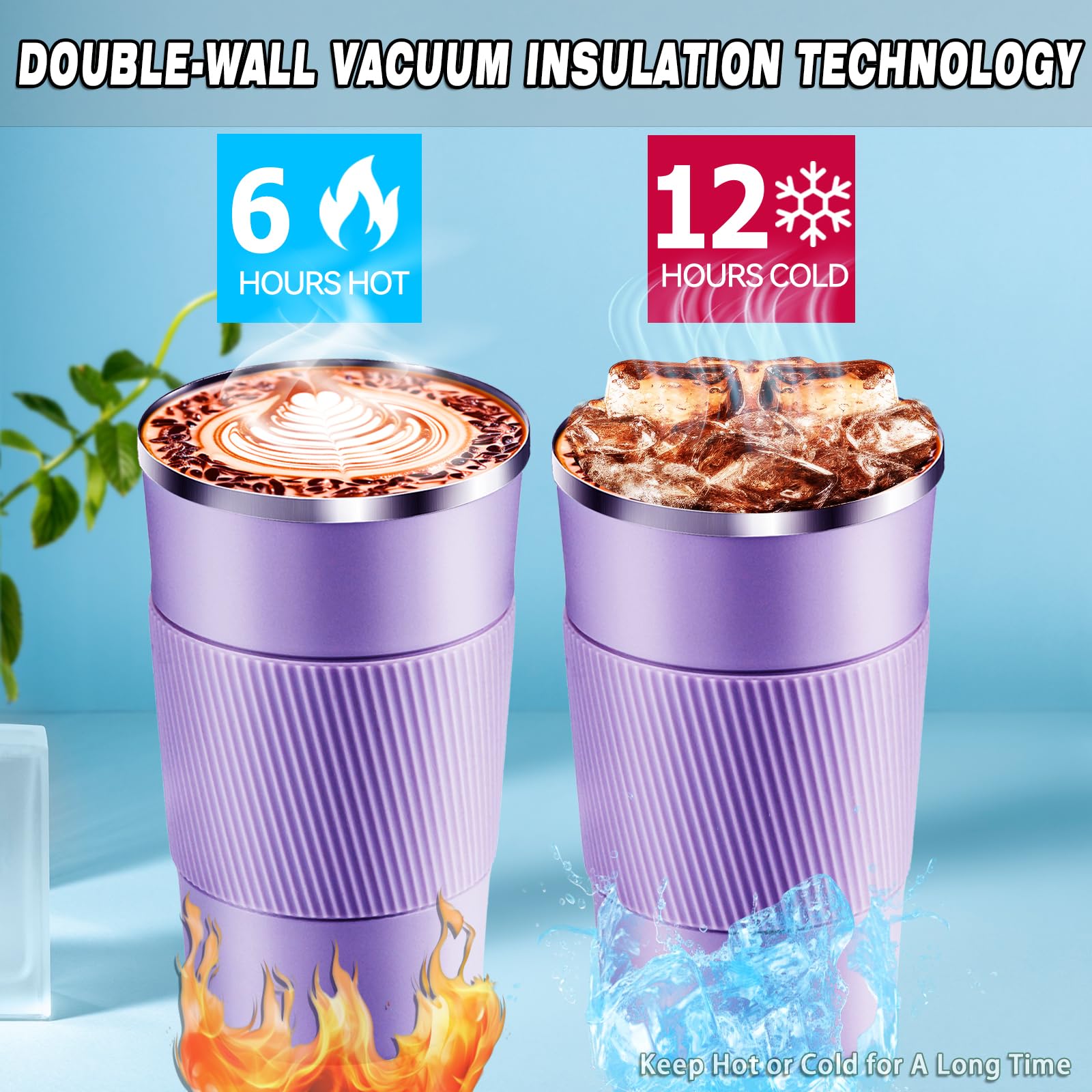 SENBSLAN Travel Mug,510ml Insulated Coffee Cup with Leakproof Lid,Non-Slip Coffee Travel Mugs for Hot Drinks,Double Walled Stainless Steel Thermal Mugs for Hot Cold Drinks (White) - Image 3
