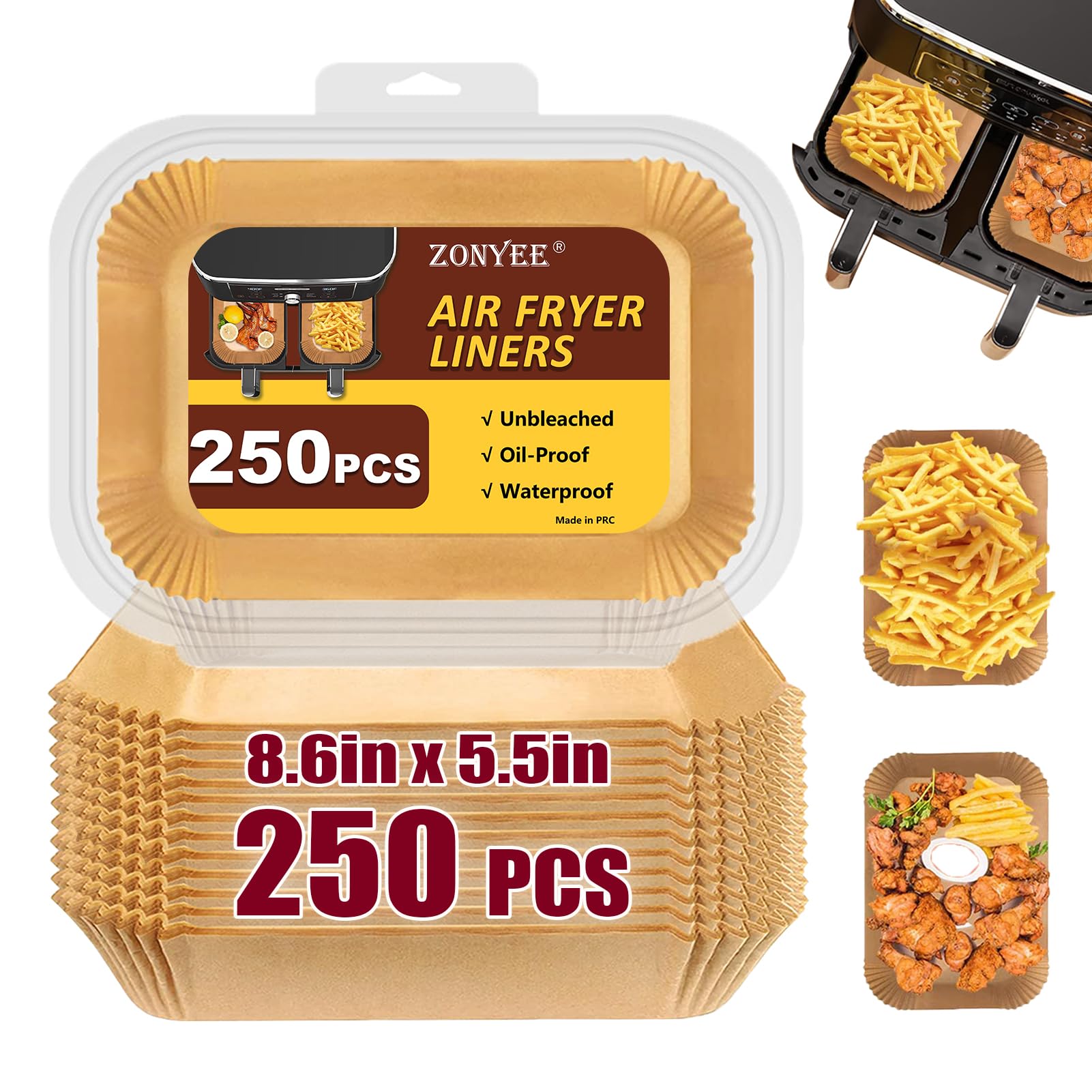 Air Fryer Liners for Ninja DZ550 Air Fryer, 250pcs Airfryer Liners Dual Parchment Paper for Air Fryer, Air Fryer Parchment Paper Liners for Chefman 6Qt Dual Basket/Ninja DZ201 DZ401