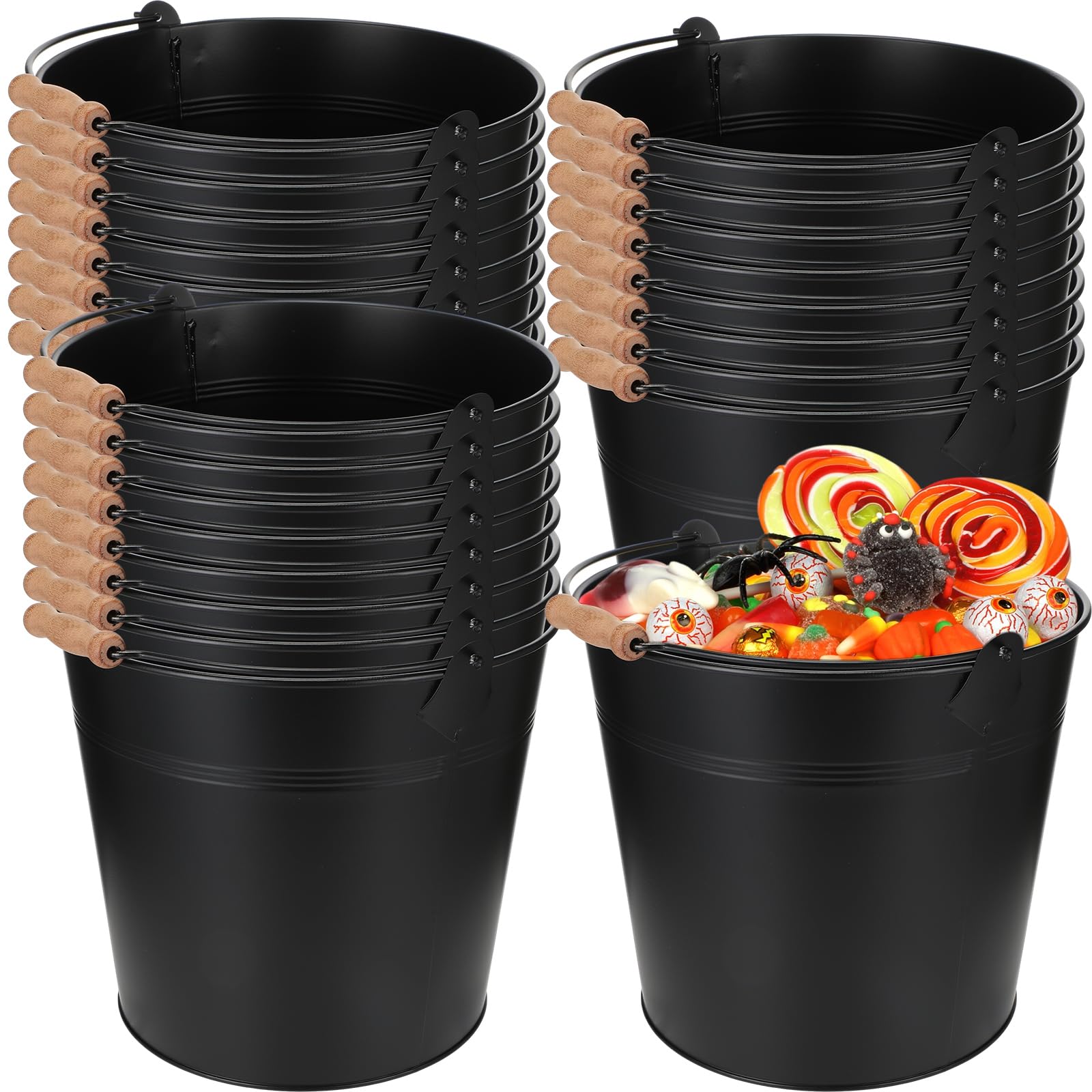 Didaey 24 Pcs Galvanized Metal Beer Buckets, Handle,Black