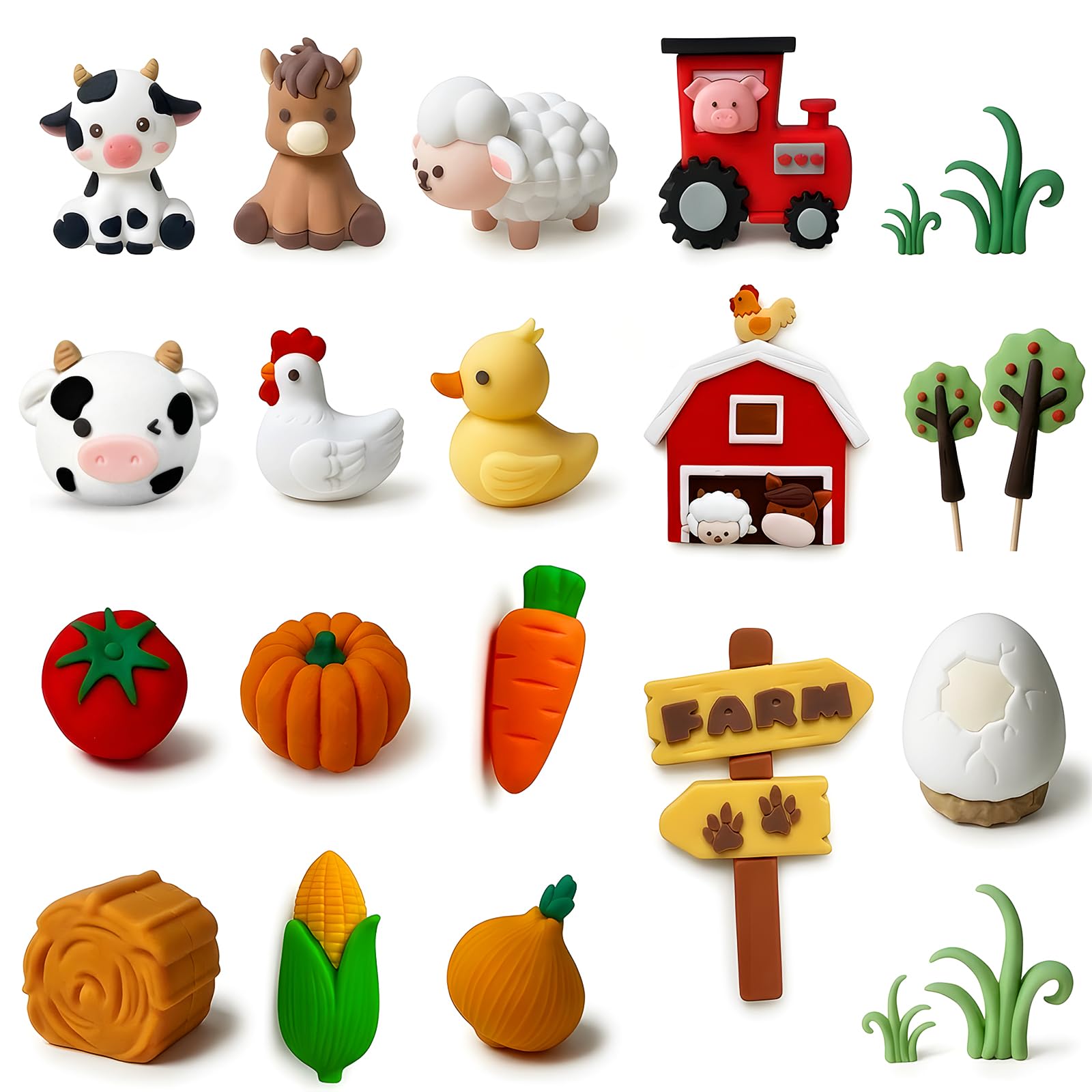 22Pcs Farm Animal Cake Toppers, Farm Theme Cakes Decorations, Cute Animal Figures with Chicken, Pig, Cow & Sheep, Funny Tractor Cakes Topper, Carrot Cake Decorations for for Birthday Party Supplies