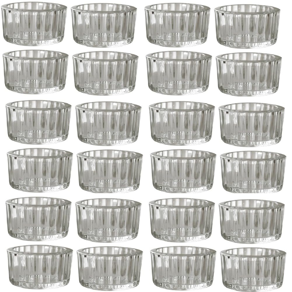 Przezroczyste świeczniki na świeczki tealight, zestaw 24 sztuk, szklane świeczniki na podgrzewacze, dekoracja stołu, na wesela, przyjęcia urodzinowe lub do