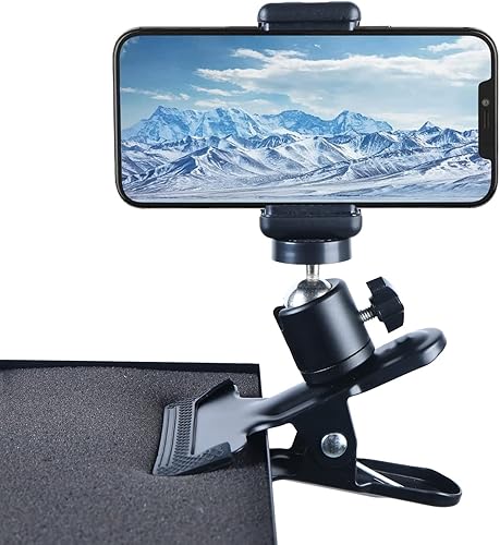 PRAQECZ Soporte de teléfono con abrazadera de clip, soporte para teléfono celular para escritorio/mesa/puerta de cristal/deflector de