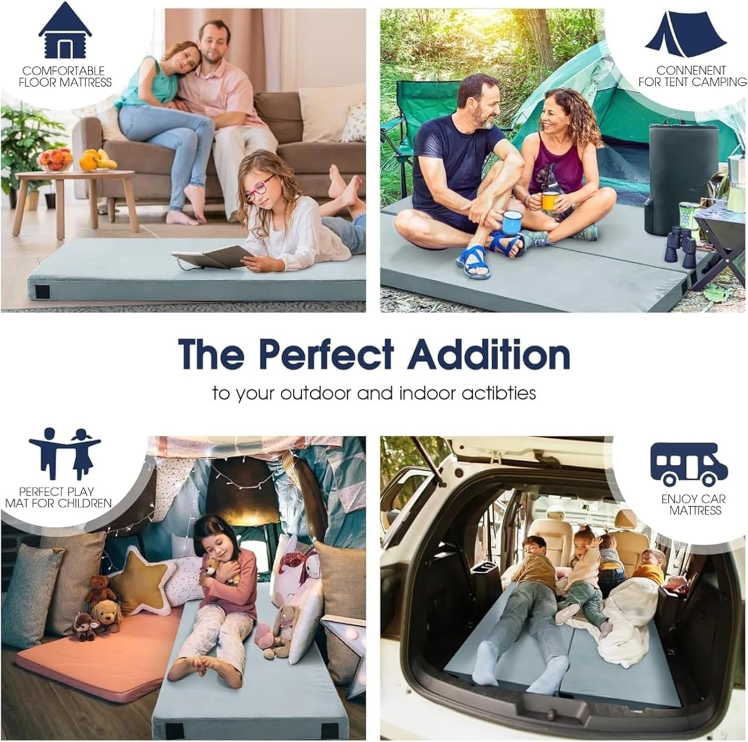 Memory Foam Camping Mattress Pad,Cot Mattress Pad, Floor Sleeping Mat Pad for Car Camping, Travel Sleep Mat
