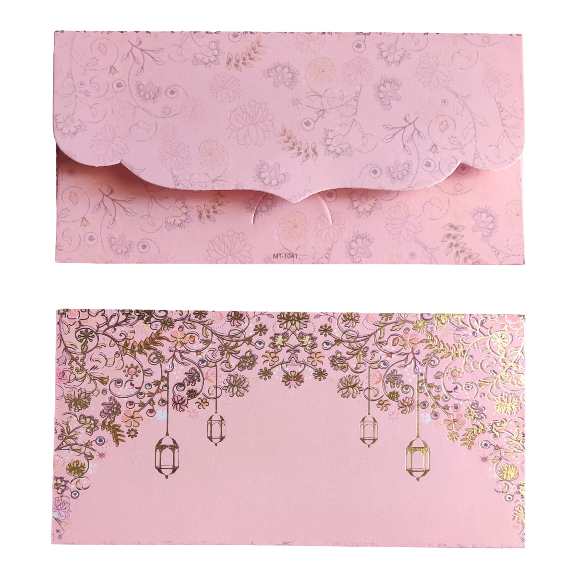 Jhintemetic® - Pack of 10 Elegant Pink and Golden Mistletoe and Lanterns Shagun Envelopes - 18.5cm x 9.0cm Perfect for Weddings, Birthdays, and Special Occasions 1
