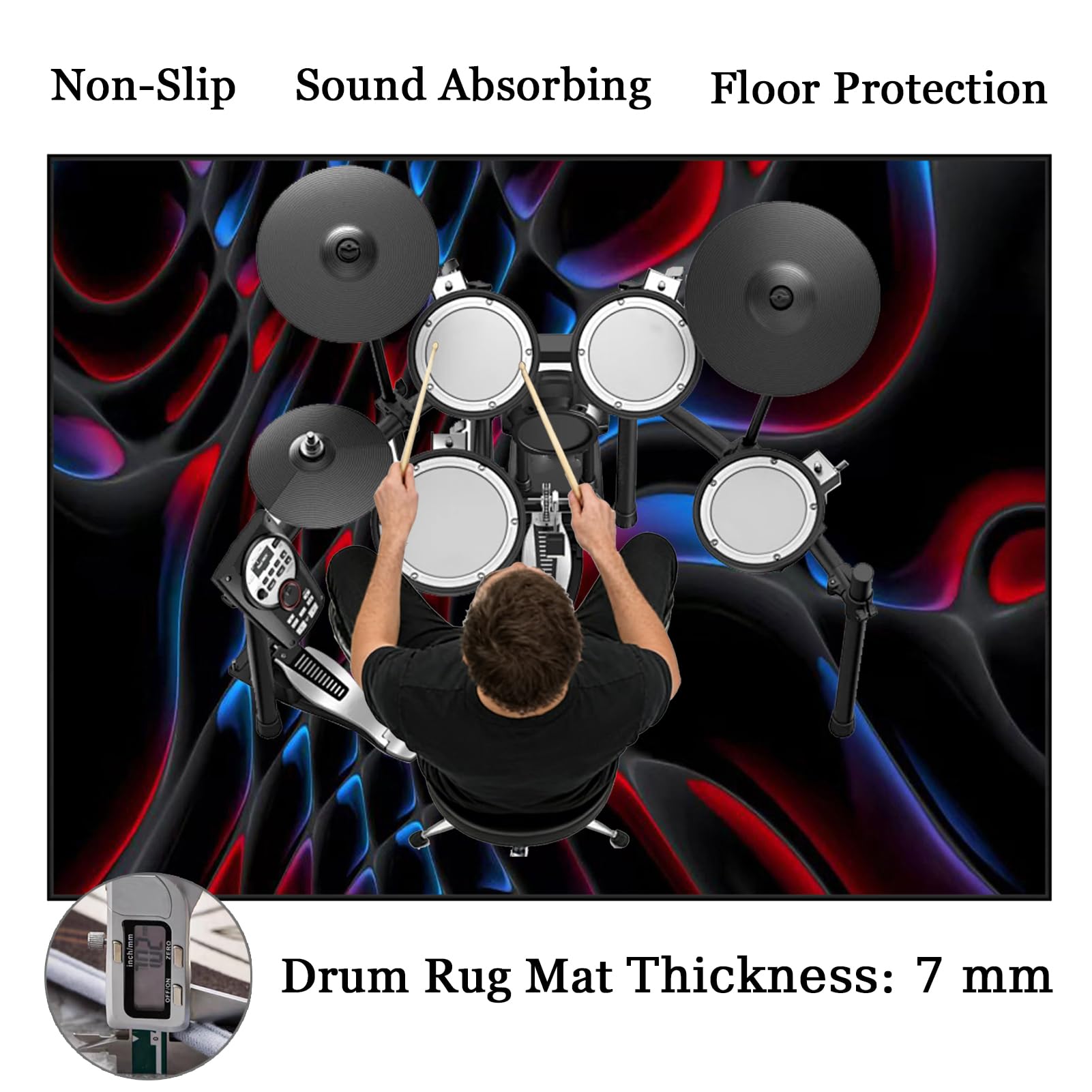 Tappetino Insonorizzato Batteria Drum Tappetino per Batteria e Percussioni Tappeto a Tamburo Tappeto per Batteria Elettrica Tappeto per Batteria Acustica Tappeto Antiscivolo Batteria 230 x 180 cm