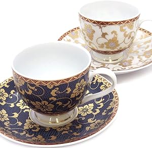 九谷焼 ペア コーヒーカップ&ソーサー 鉄仙文 陶器 食器 日本製 ブランド品