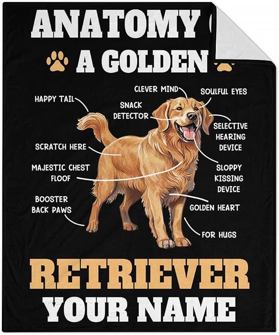 Custom Golden Retriever Blanket for Teen - 50x60 Inches Throw Size - Soft Fluffy Cozy Blankets Gift - Black Novelty Blanket for Living Room Decorative