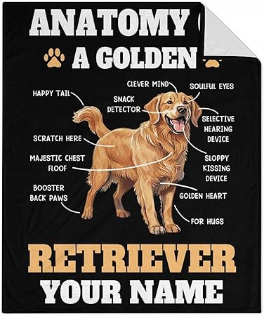 Custom Golden Retriever Blanket for Teen - 50x60 Inches Throw Size - Soft Fluffy Cozy Blankets Gift - Black Novelty Blanket for Living Room Decorative