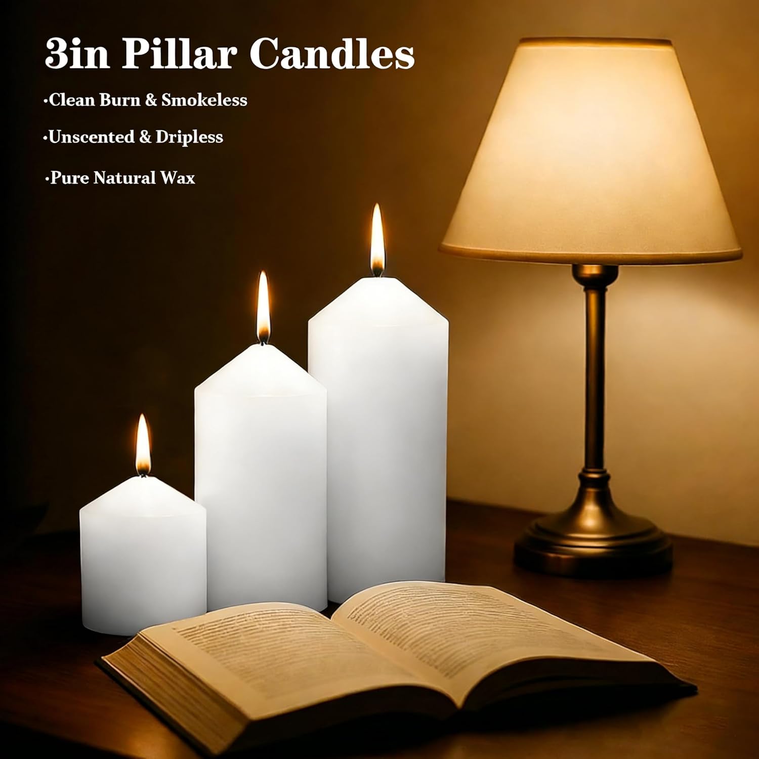 White Pillar Candles Bulk Set of 12, 3 Different Lengths 3 x 3/6/8 Inch (4 Each), Hurricane Candles, Dripless Unscented Smokeless, Gives You a Better Atmosphere When Organizing an Event Party.