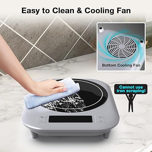 Miniatura 7 de VBGK - Cocina de inducción, quemador de inducción único de 1800 W, placa caliente con 5 modos de cocción, estufa con 9 niveles de temperatura,