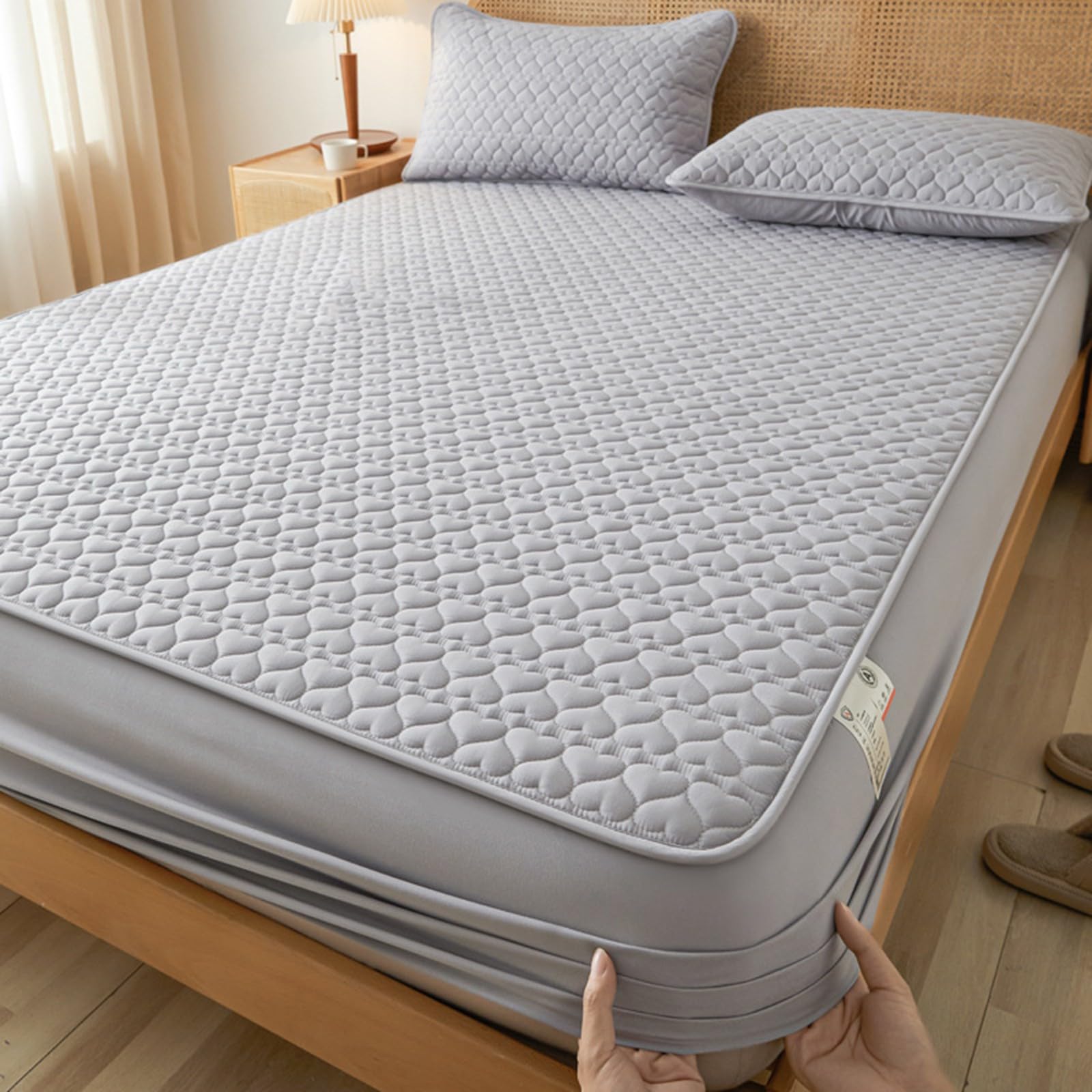 Gesteppter Matratzenschoner,Wasserdichtes Spannbettlaken,Leichter Komfortabler Matratzenbezug,Rutschfester Matratzenschoner für Vier Jahreszeiten für Schlafzimmer Wohnungen(Gray 2,200x220cm)