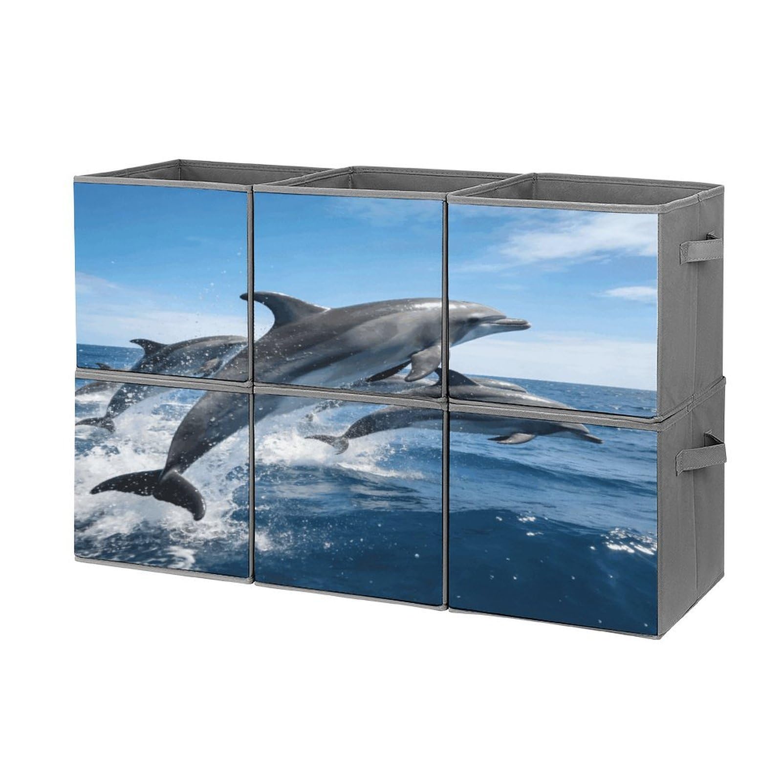 Fodpand Style Dolphins Cube Bins With Double Handles,Set Of 6 Cube Organizer, Stackable And Foldable Storage Bins For Organization, Closet, Shelves, Offices