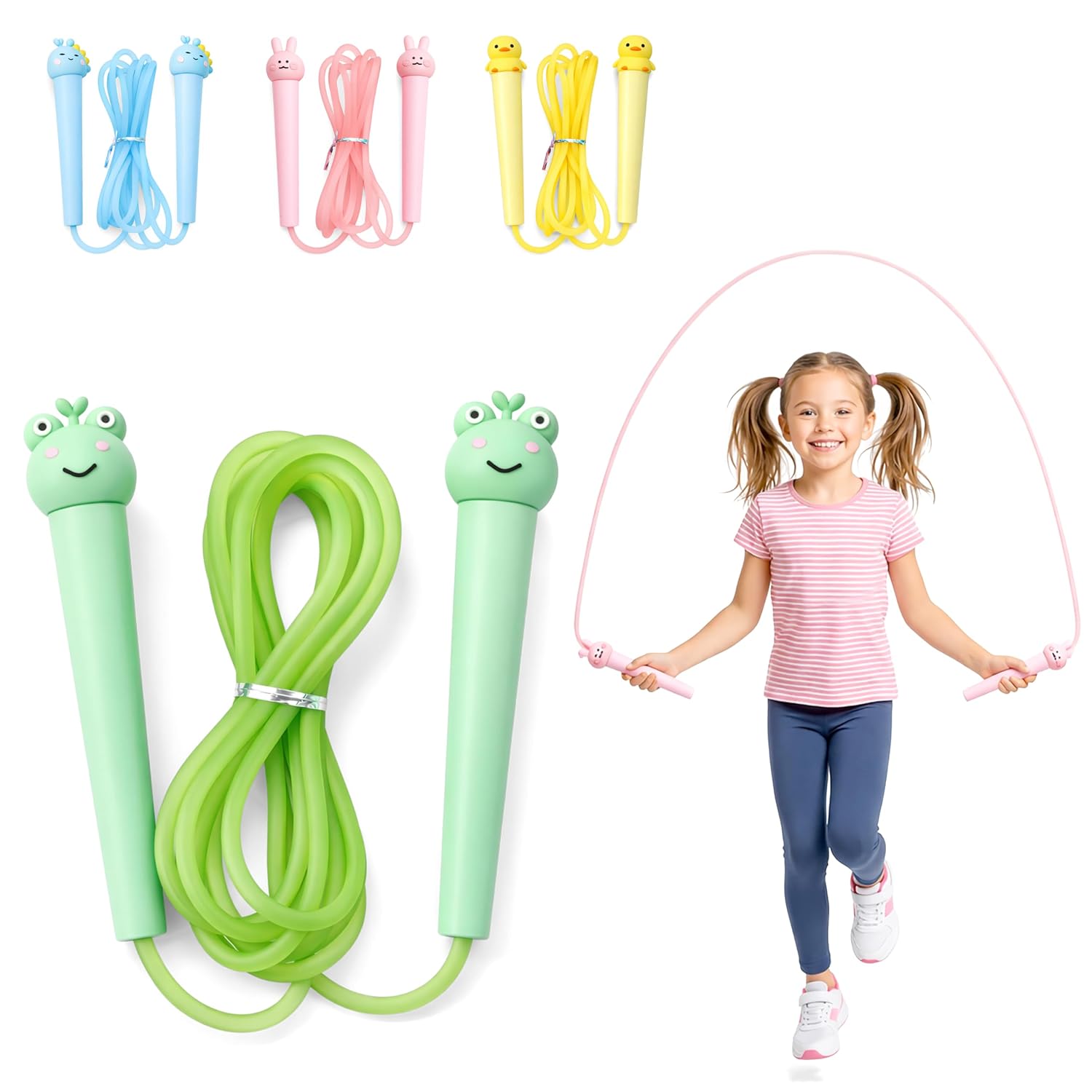 ARLUV 6.5 ft Animal Design Skipping Rope Toy for Kids with Soft Grip Handles - Indoor and Outdoor Adjustable PVC Jump Rope...