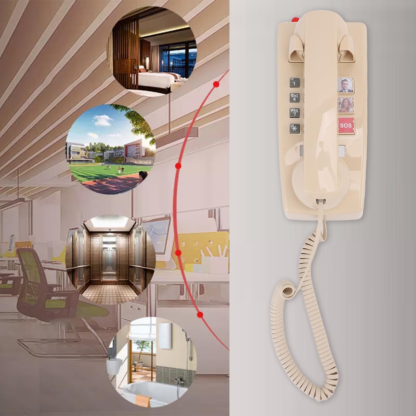 Cocoarm Telefon ścienny w Stylu Retro, Telefon do Montażu Naściennego z ABS, z 3 Przyciskami Szybkiego Wybierania, 3 Poziomami Głośności i Lampkami Stanu, łatwy w Obsłudze dla Domu, Biurka dla