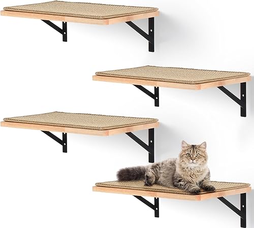 4 estantes de pared para gatos perchas de madera para gatos con paspartú muebles de pared para actividades de gatitos gatos montados en la pared