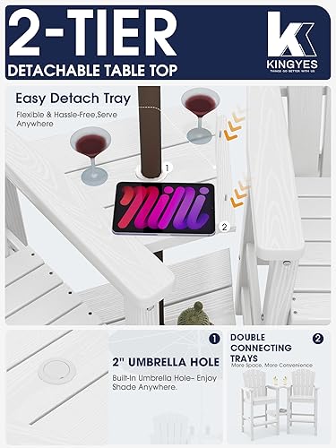 Miniatura 6 de KINGYES Juego de 4 sillas altas Adirondack de polietileno en relieve con bandeja de conexión, sillas altas de polietileno Adirondack con veta de