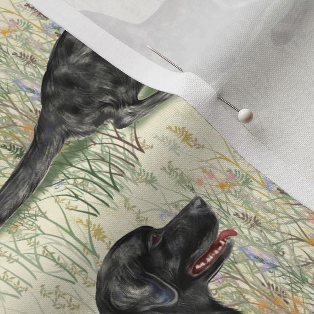 Spoonflower Fabric - Black Lab Wildflowers Landscape Labrador Retriever Dog Cream Printed on Petal Signature Cotton Fabric by The Yard - Sewing Quilting Apparel Crafts Decor