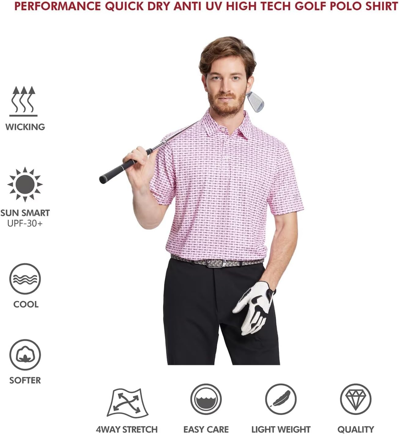 Golf Shirts for Men Dry Fit Short Sleeve Print Performance Moisture Wicking Polo Shirt - Image 5