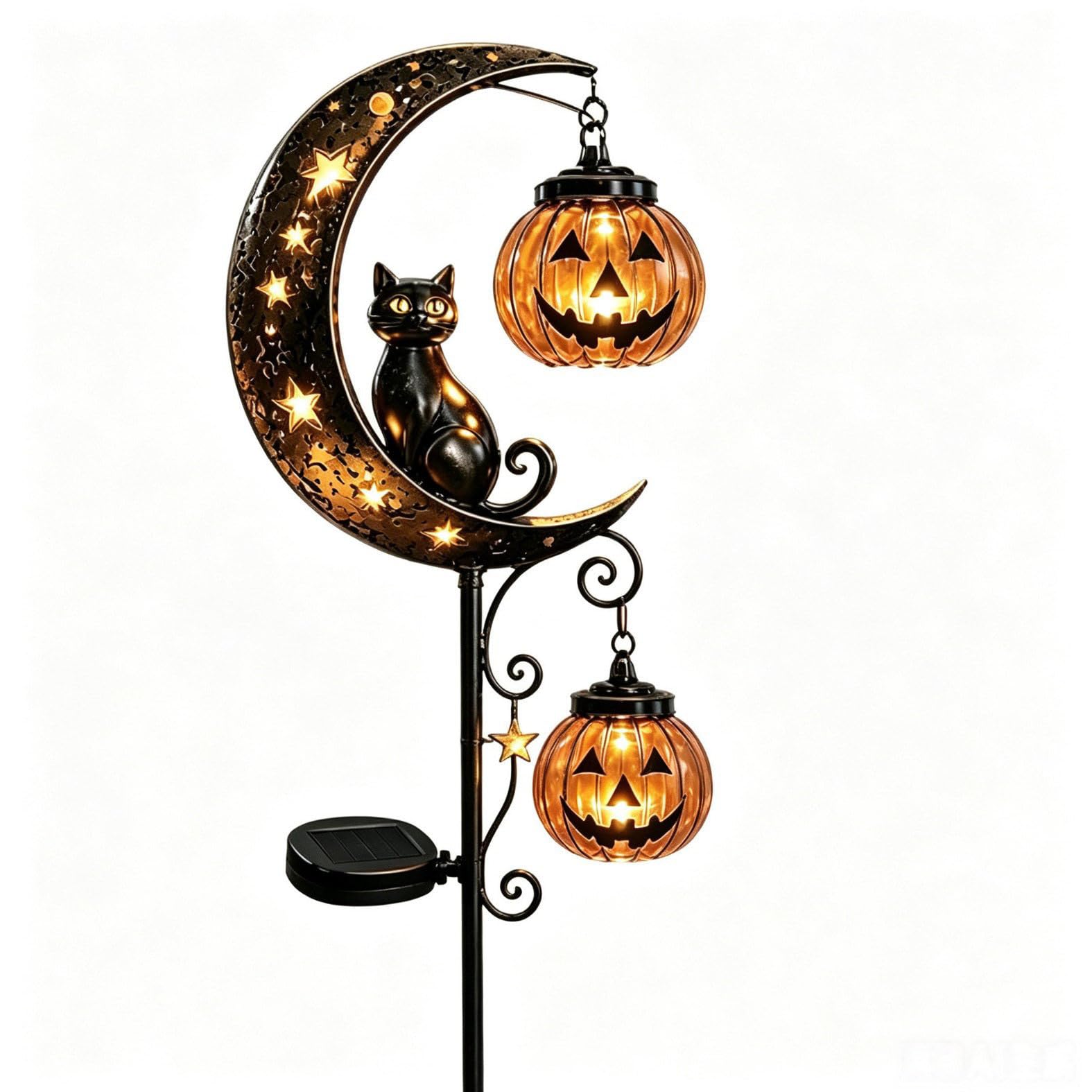 Wonlonda Solar Halloween Black Cat Pumpkin Moon Garden Stake Light