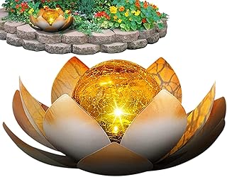 Solar Powered Lotus Flower Light, Solar Crackle Glass Globe Lights, Outdoor Lotus Flower Lawn Lights, Solar Crackle Glass Globe Lights, Waterproof Landscape Garden Decorative LED