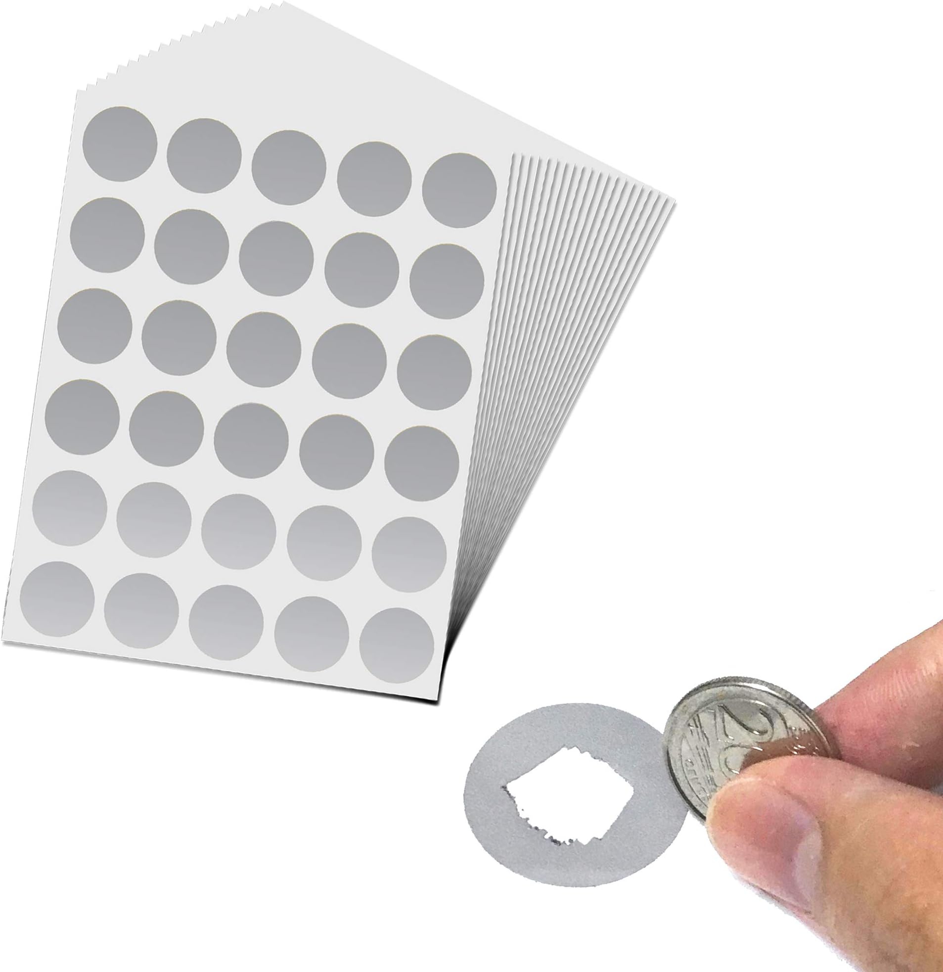 2.5 cm Scratch Off Stickers, Silver Circle, Pack of 900