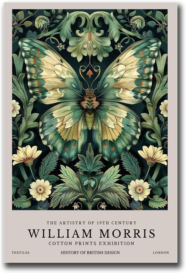 Orjdjz Wxkbl William Morris Prints Vintage Butterfly Poster Exhibition Wall Art William Morris Canvas Painting Floral Picture For Home Decor 40X55cm Frameless