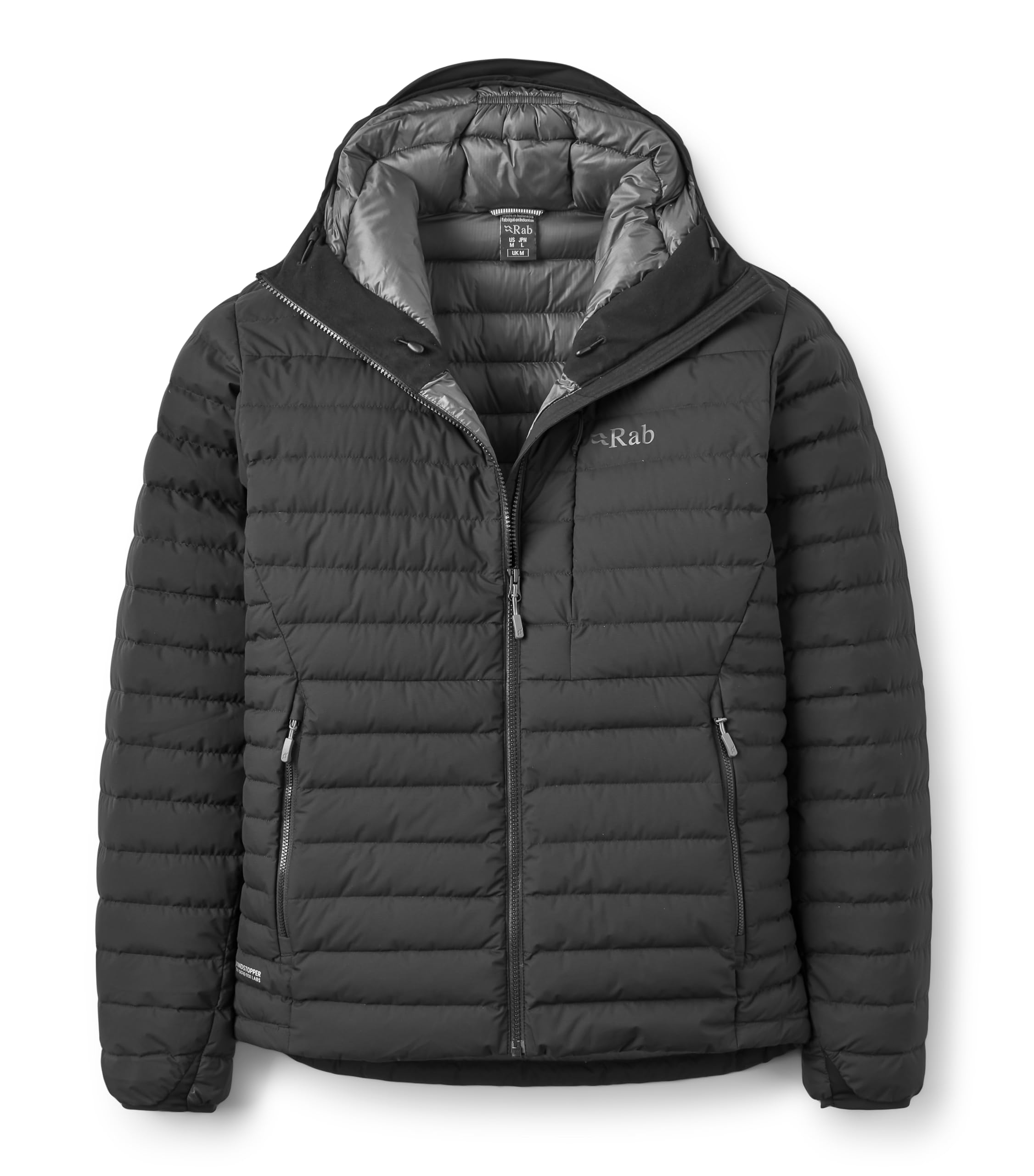 Rab Men's Black Microlight Windstopper Hoody - Gtx Windproof Gore-Tex Down Jacket For Skiing & Climbing - Medium