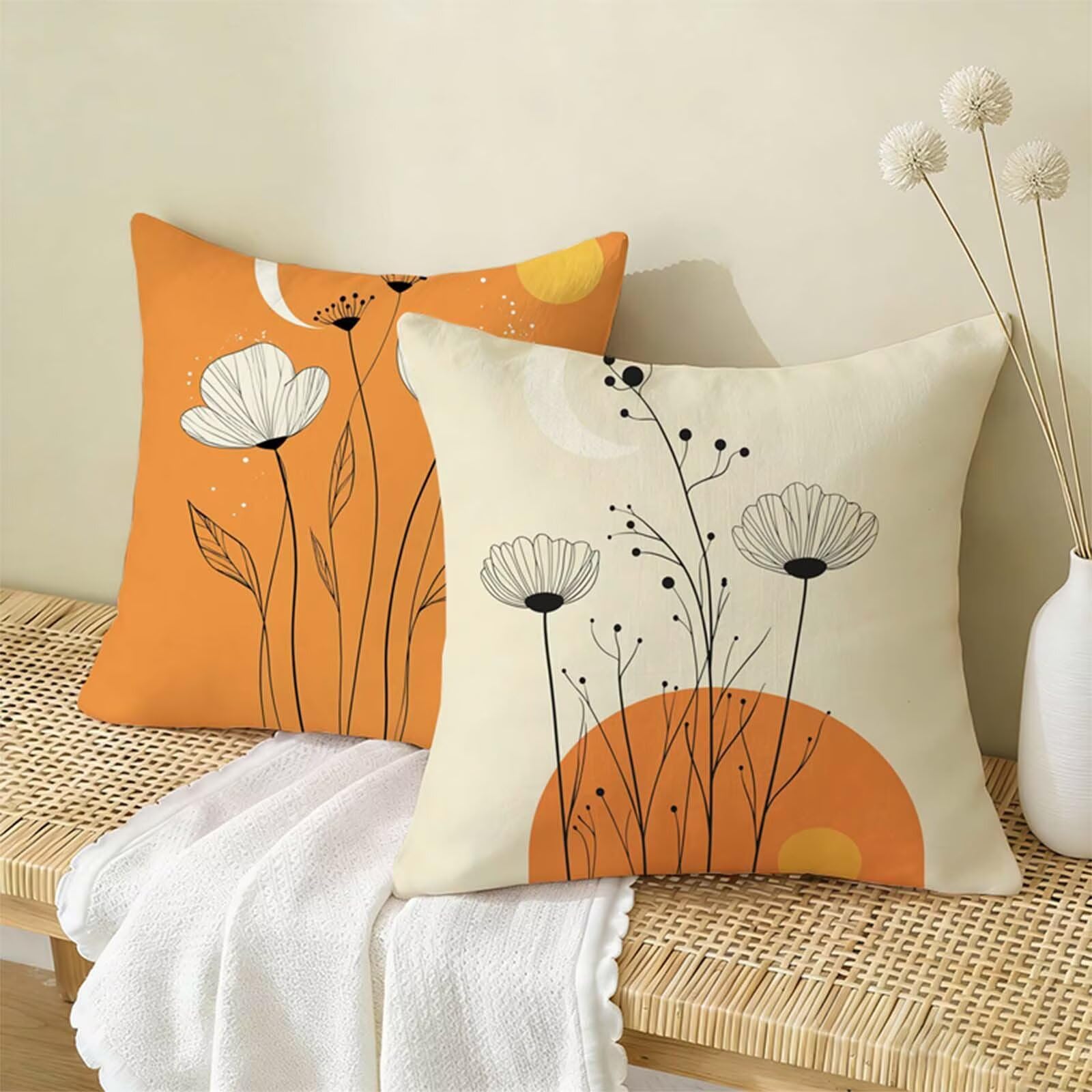 Copricuscino 70x70CM Arancia Set di 2, Pianta Federe Cuscini Divano Lino, Copricuscini Impermeabili, Federe Cuscino Morbido Traspiranti Adatto a Tutte le Stagioni per Soggiorno Camera Letto Decor X-67