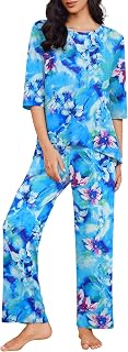 Ekouaer Womens Pajamas Set 2 Piece 3/4 Sleeve Tops Long Pants Pj Set | Soft Sleepwear for Women with Pockets Funny Printed Loungewear Set Comfy Pjs for Home Sleeping Relaxing and Daily Wear