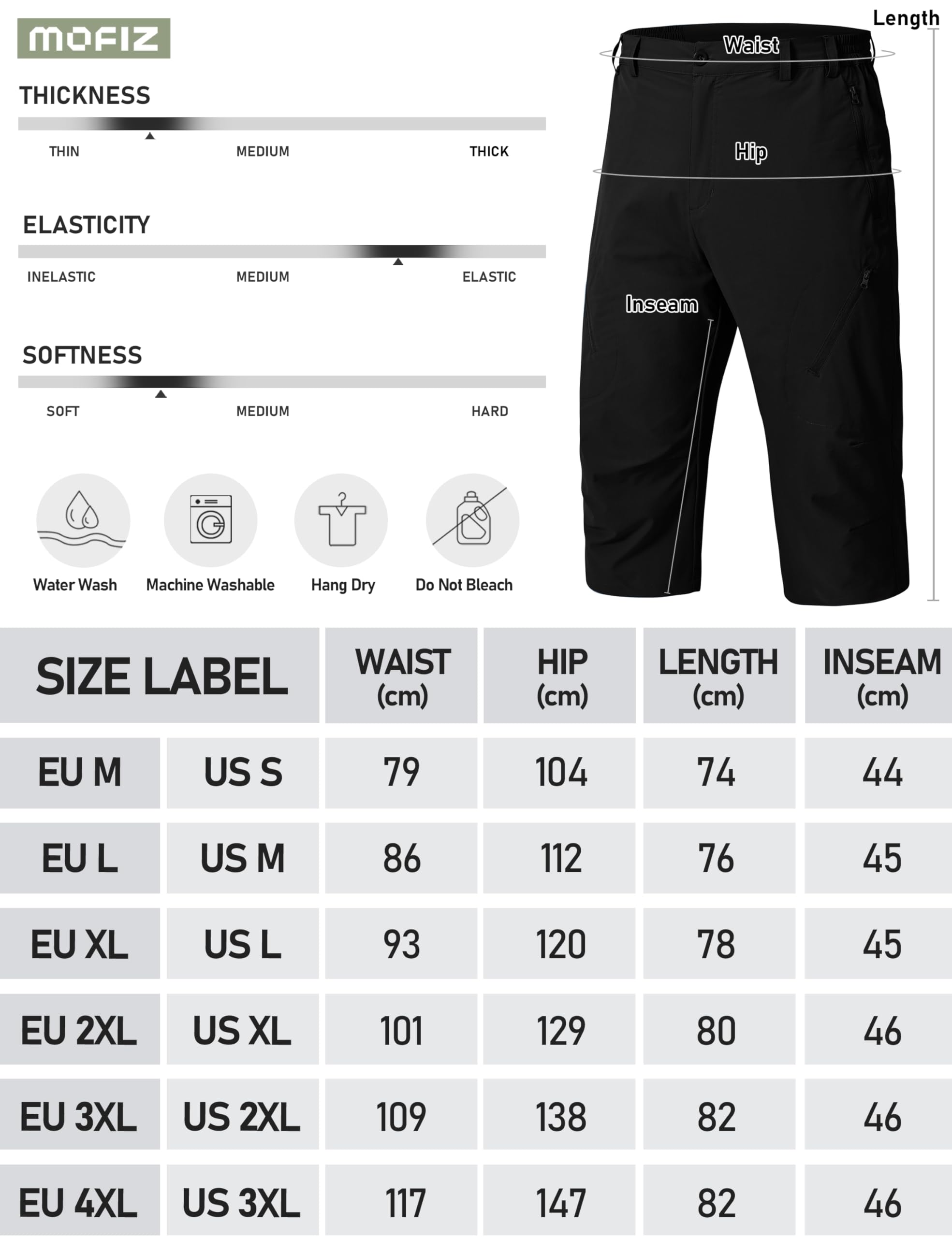 MoFiz Homme Pantacourt Cargo Été 3/4 Pantalon Capris Décontracté Séchage Rapide Extérieur Shorts de Randonnée avec 5 Poches Zippées
