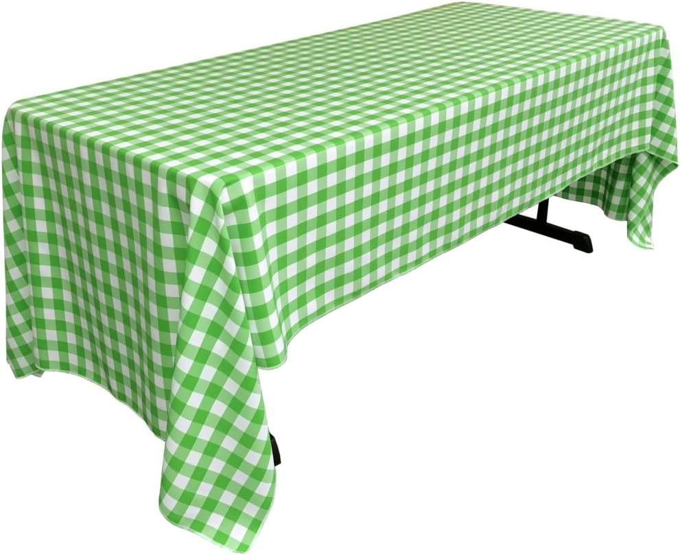 TCcheck60x144-LimeK84 Polyester Gingham Checkered Rectangular Tablecloth44; White & Lime - 60 x 144 in.