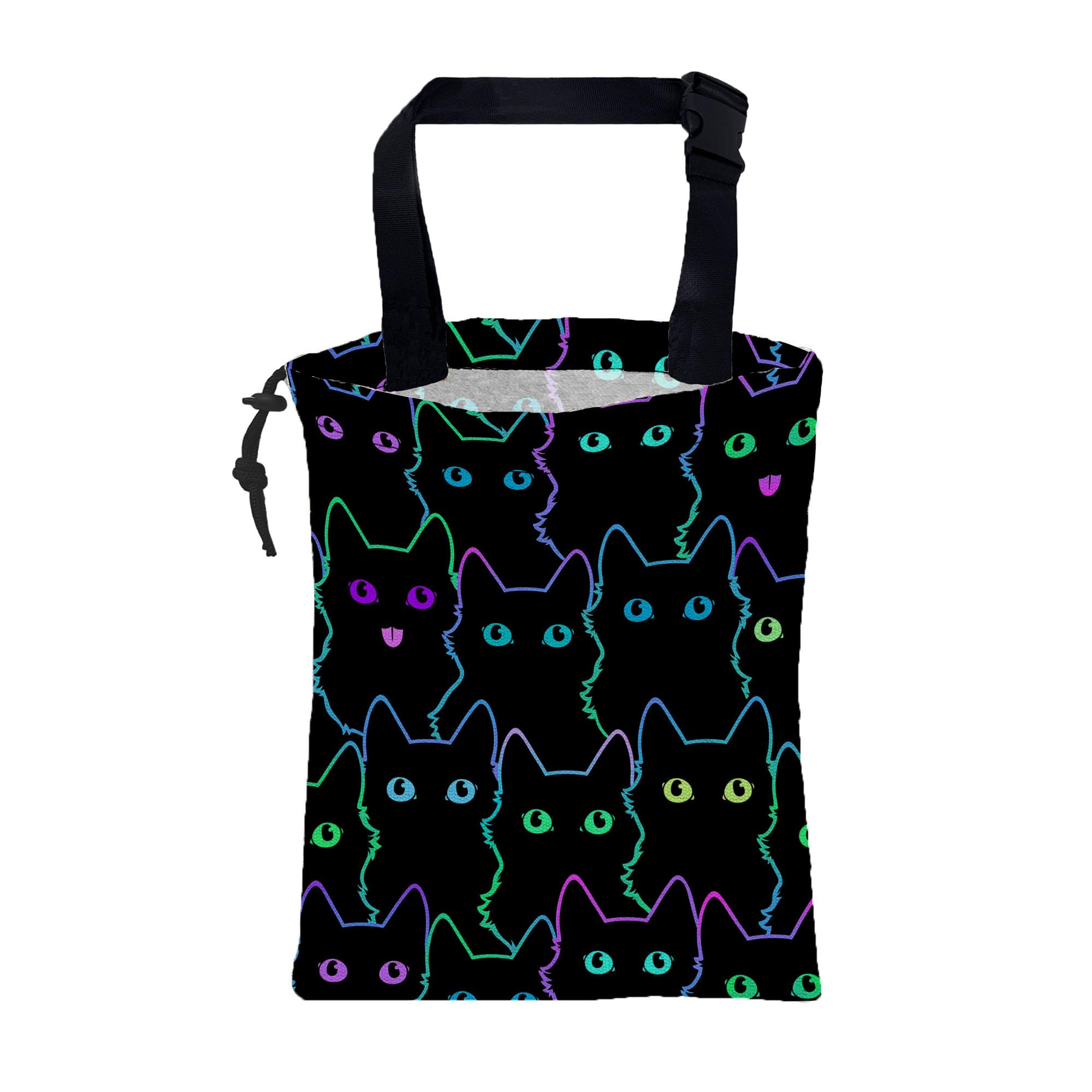 KXWQTRDD Car Trash Bag Cute Neon Cartoon Cat Leak-Proof Waterproof Car Garbage Bag with Drawstring Foldable Canvas Trash Bin with Adjustable Buckle