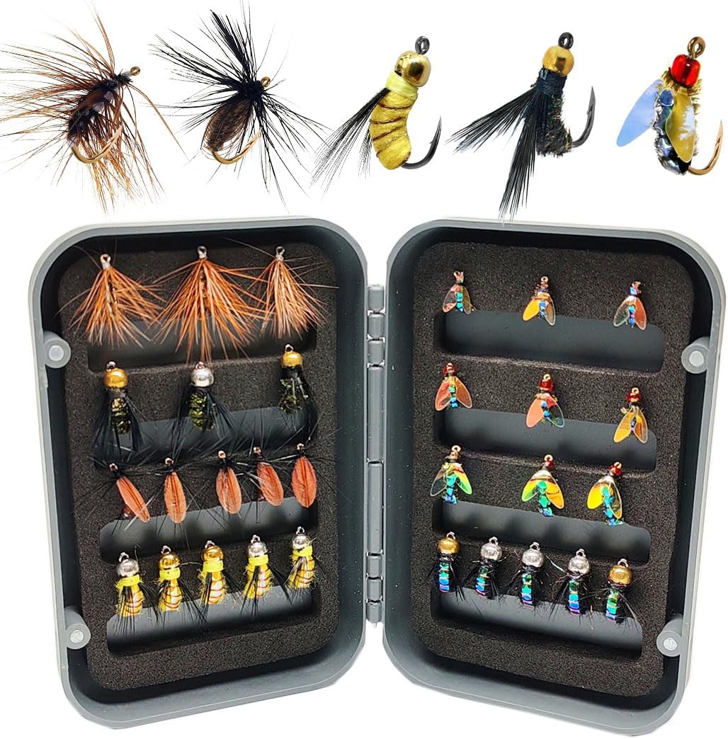 27Pcs/Box Trout Artificial Insect Bait Set with Dry/Wet Flies Fly Fishing Assortment Trout Bass Biomimetic Bait Lure