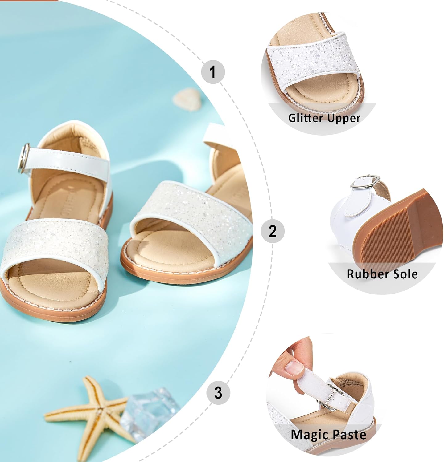 Otter MOMO Girls Open Toe Princess Flat Sandals with Comfort Sole Summer Sandals - Image 6