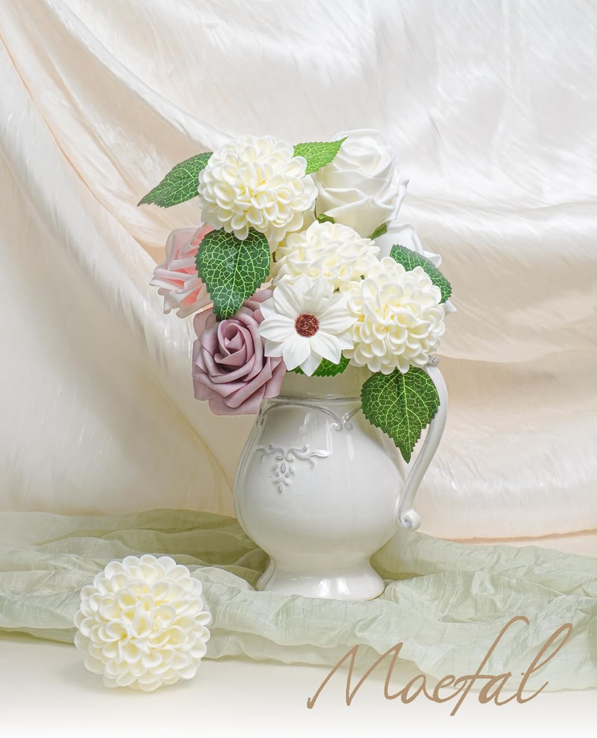 Artificial Dahlia Flowers 25pcs Ivory - Real Look Foam Fake Blooms with Stems for DIY Wedding Bouquets, Bridal Shower, Centerpieces, Home Decor & Party Arrangements