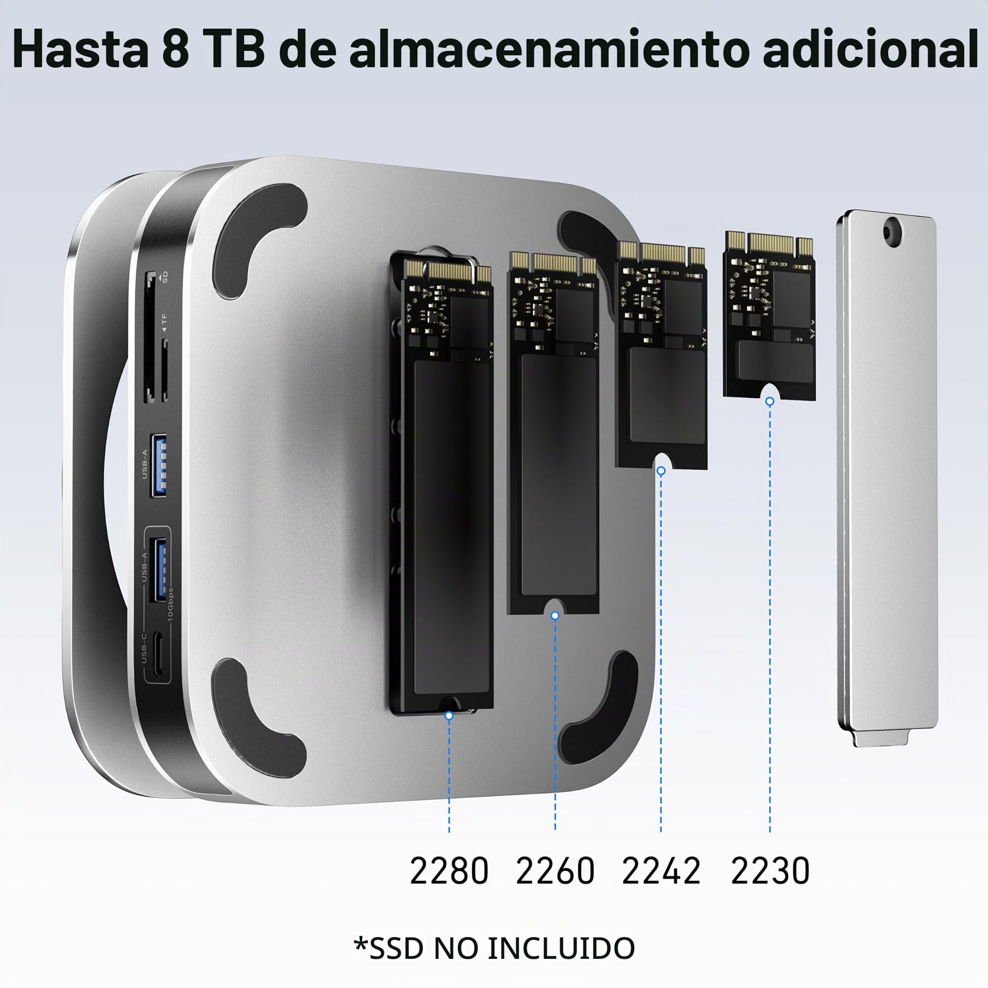 BENFEI Dock para Mac Mini M4, Soporte para Mac Mini M4 con Caja para SSD NVMe, Hub DisplayPort 4K para Mac Mini M4 y M4 Pro (2024), 10 Gbps 1 x USB‑C y 1 x USB‑A 3.2, 5 Gbps 3 x USB‑A 3.0, SD/TF
